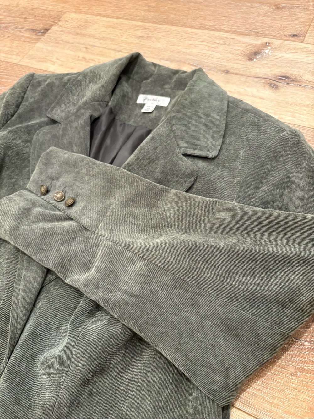 Dressbarn Women's Olive Green Soft Corduroy Blazer Jacket-Size 2X